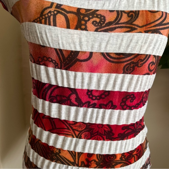 Mandee Striped Short Sleeve Printed T-Shirt Orange Sz M - Picture 5 of 16